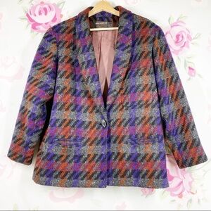 Vintage Checkered Wool Oversized Boxy Jacket Blazer 12